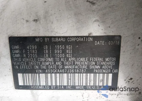 2018 Subaru Impreza 2.0I z USA, uszkodzony, nr VIN 4S3GKAA67J3618787